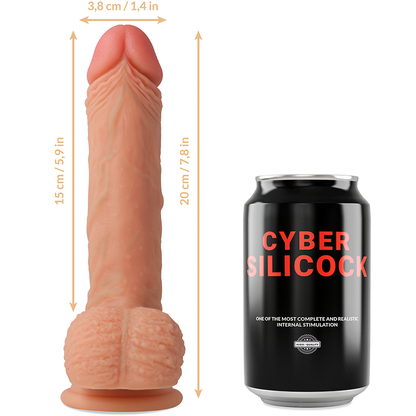 Strap-on CYBER SILICOCK in silicone liquido Freeman, lunghezza 20 cm, diametro 3,8 cm, con tre anelli in omaggio.