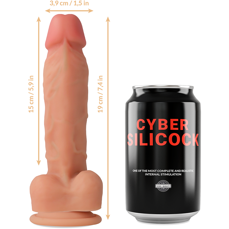 Strap-on in silicone liquido CYBER SILICOCK Oliver con 3 anelli in omaggio, lunghezza 19 cm, diametro 3,9 cm, nero.