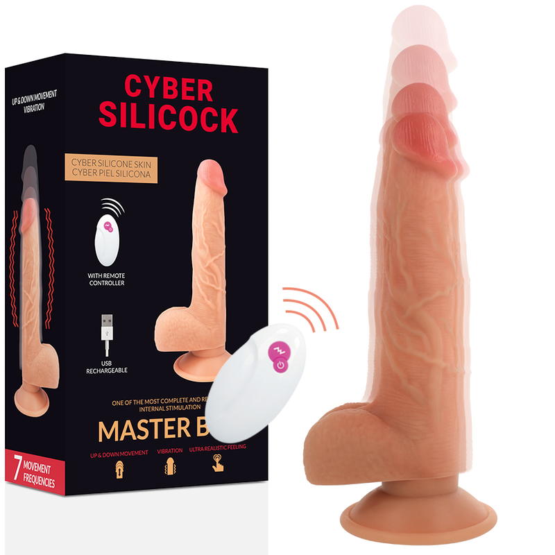 Telecomando realistico CYBER SILICOCK MASTER, lunghezza 23,88 cm, con dettagli realistici e finitura in silicone nero.