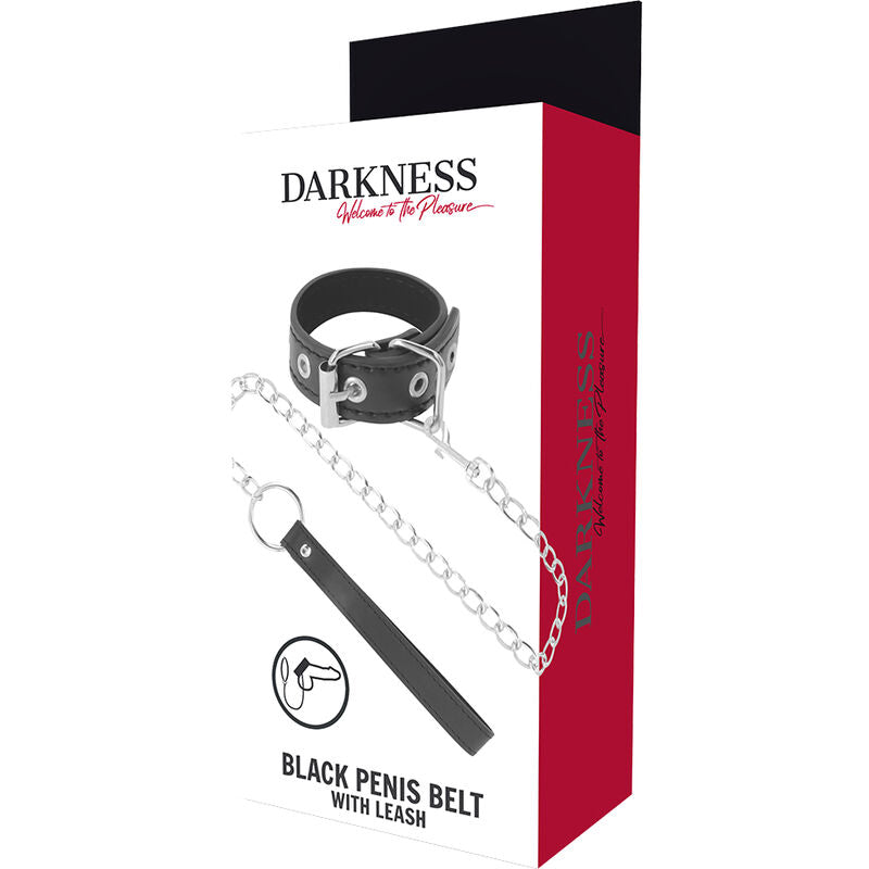 Anello per pene Darkness Bondage con cinturino regolabile, in metallo nero, ideale per giochi di bondage e stimolazione.