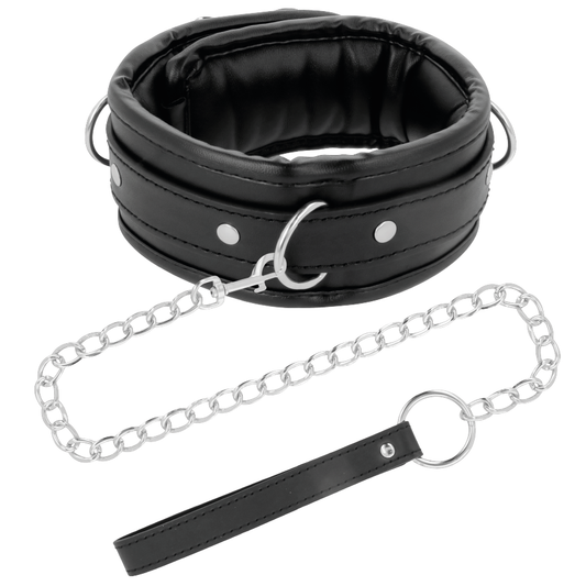 Collana in morbida pelle con catena Darkness Bondage, accessorio elegante e resistente, visibile in dettaglio nell'immagine.