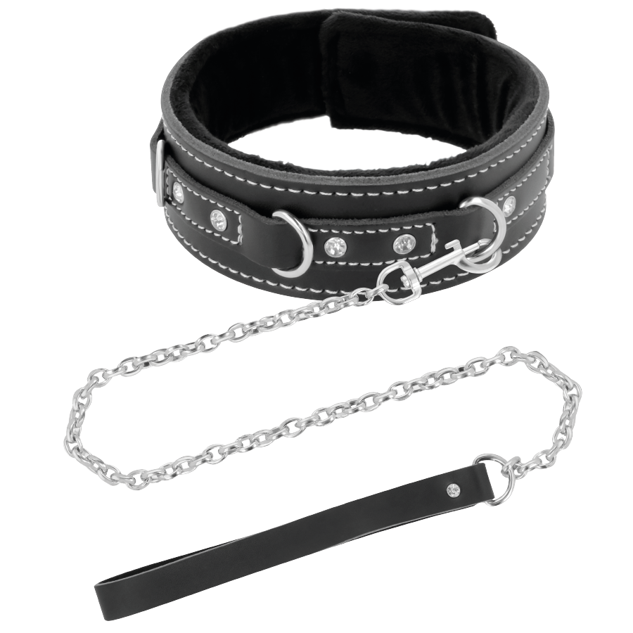 Collana in pelle di alta qualità con guinzaglio DARKNESS BONDAGE, accessorio BDSM elegante e resistente, visibile nell'immagine.