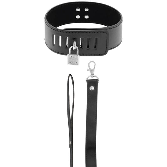 Collare BDSM nero Darkness Bondage con chiusura in metallo, accessorio di bondage per giochi erotici.