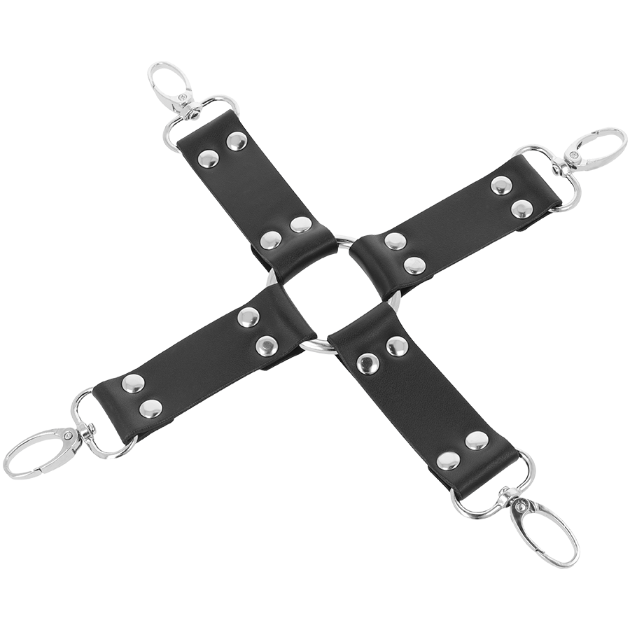 Manette in pelle nere per piedi e mani di DARKNESS BONDAGE, accessorio BDSM elegante e resistente.