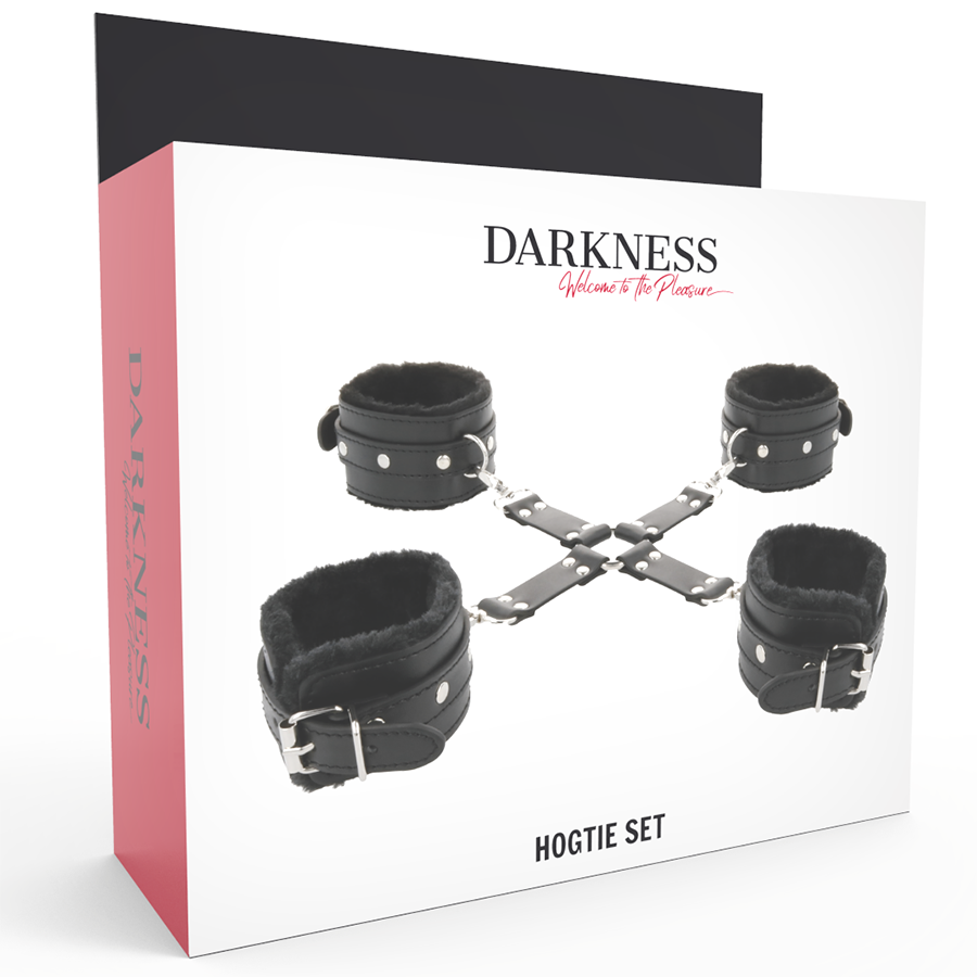 Manette in pelle nera per piedi e mani DARKNESS BONDAGE, accessori di bondage con cinturini regolabili e design elegante.