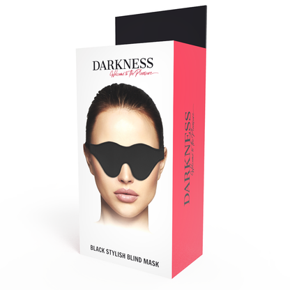 Maschera nera Darkness Bondage in tessuto morbido, copre il volto con dettagli eleganti e stile misterioso.