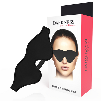 Maschera nera Darkness Bondage, stile misterioso e elegante, in tessuto morbido con dettagli in morbido materiale nero.