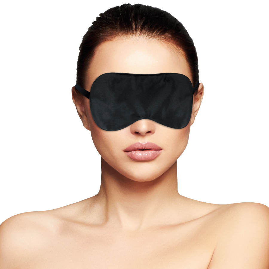 Maschera nera DARKNESS BONDAGE con design semplice e coprente, ideale per giochi di ruolo e bondage, visibile frontalmente.