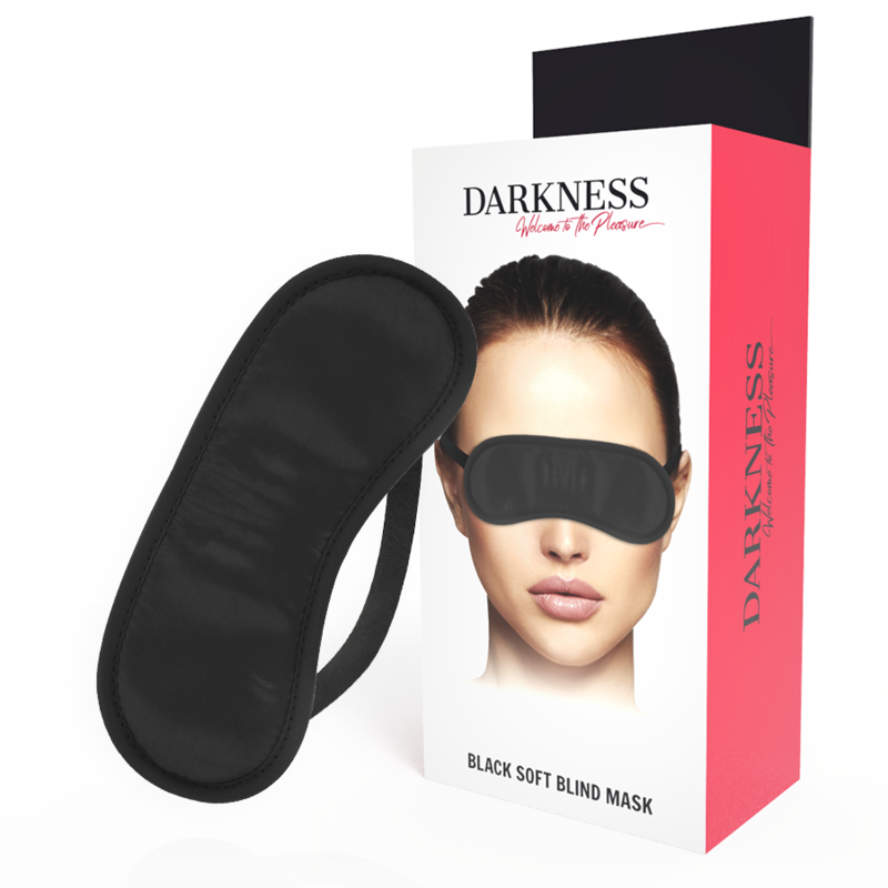 Maschera nera dritta DARKNESS BONDAGE, in tessuto morbido e resistente, con design semplice e coprente per giochi di ruolo.