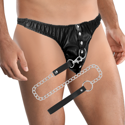 Perizoma di sottomissione DARKNESS BONDAGE con catena in metallo, intimo erotico in tessuto nero con dettagli metallici