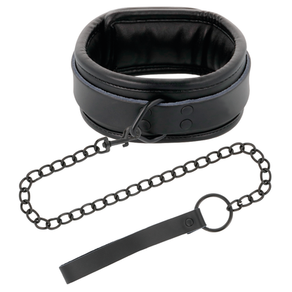 Manette e colletto in pelle nera Darkness, dettagli eleganti e stile moderno per accessori di moda.