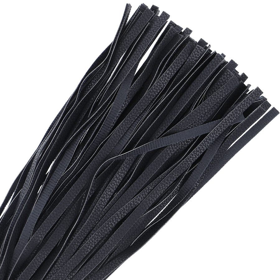 Frusta bondage nera da 42 cm in pelle Darkness Sensations, manico resistente e superficie liscia, ideale per giochi di ruolo BDSM.