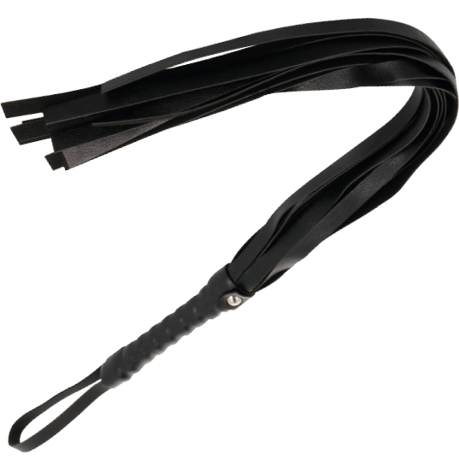 Frusta bondage nera DARKNESS SENSATIONS lunga 45 cm, con impugnatura antiscivolo e finitura in pelle sintetica.