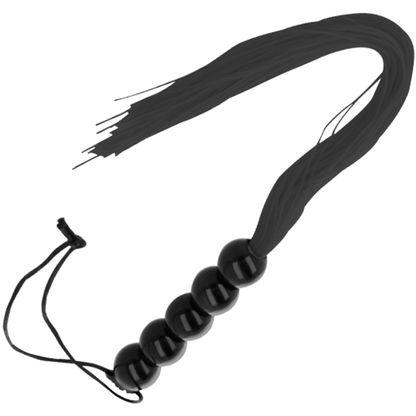 Frusta bondage nera sottile Darkness Sensations, strumenti per giochi BDSM, con impugnatura ergonomica e frange morbide.