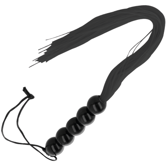 Frusta bondage nera sottile Darkness Sensations, strumenti per giochi BDSM, con impugnatura ergonomica e frange morbide.