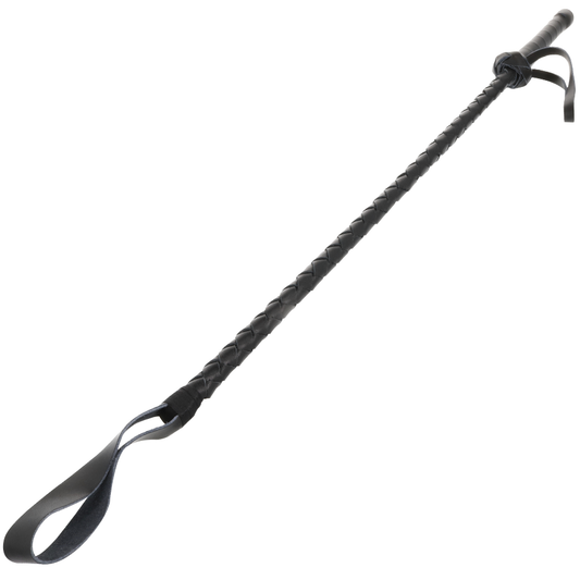 Frusta BDSM in pelle DARKNESS, lunga 60 cm, con impugnatura resistente, perfetta per giochi fetish e bondage.