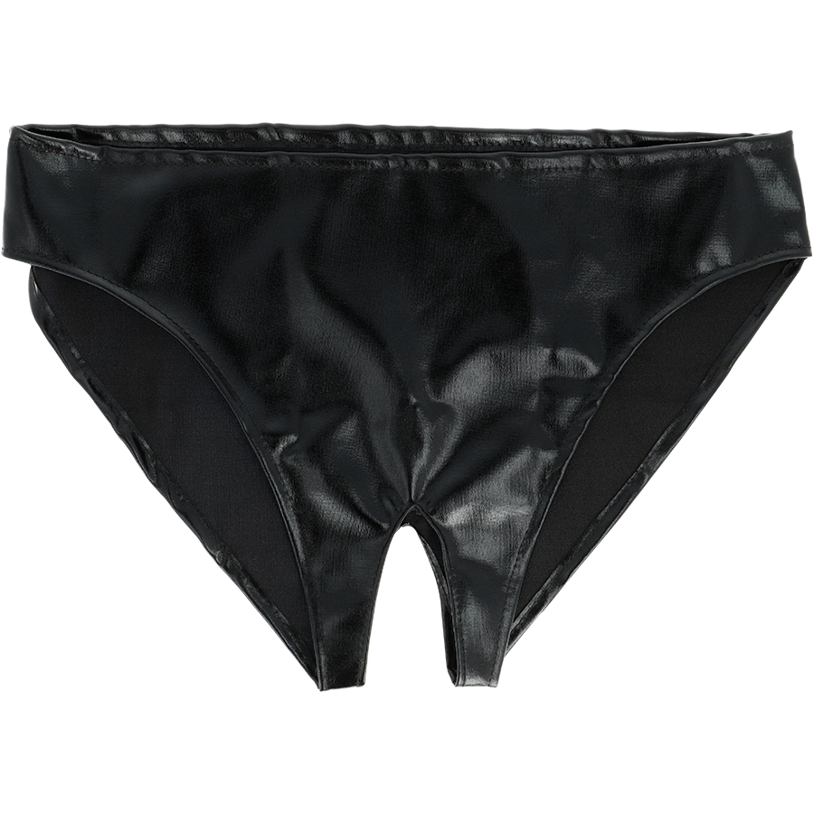 Mutandine aperte unisex Darkness Sensations, taglia unica, in tessuto nero con dettagli sensuali, visibili nell'immagine.