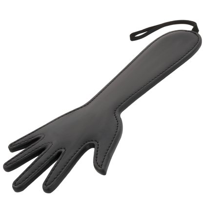 Pagaia fetish nera DARKNESS SENSATIONS, dettagli in pelle nera e fibbie, accessorio fetish elegante e provocante.