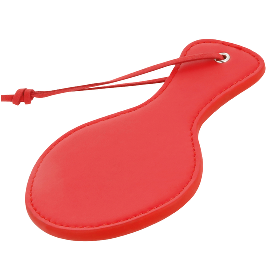 Pagaia fetish rossa tonda DARKNESS SENSATIONS, accessorio in pelle con dettagli elaborati, ideale per giochi di ruolo e costumi fetish