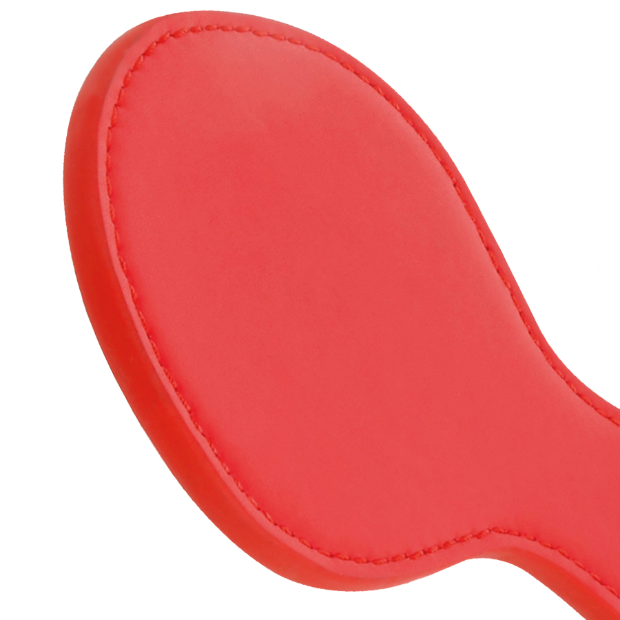 Pagaia fetish tonda rossa DARKNESS SENSATIONS con dettagli in pelle e finitura lucida, ideale per giochi di ruolo sensuali.