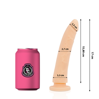 Dildo in silicone medico naturale DELTACLUB, lunghezza 17 cm, diametro 3 cm, con superficie liscia e dettagli realistici