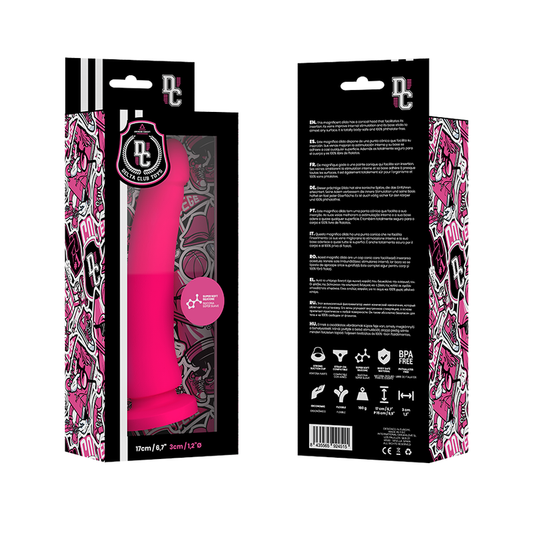 Dildo medico rosa in silicone DELTACLUB, lunghezza 17 cm e diametro 3 cm, immagine che mostra la forma e la superficie liscia.