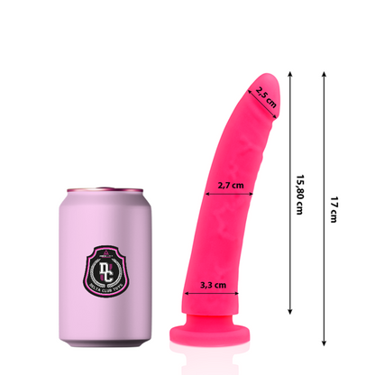 Dildo medico rosa in silicone DELTACLUB, lungo 17 cm e diametro di 3 cm, con superficie liscia e dettagli realistici.