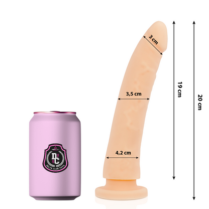 Dildo naturale in silicone medico DELTACLUB, 20 cm di lunghezza e 4 cm di diametro, con superficie liscia e dettagli realistici