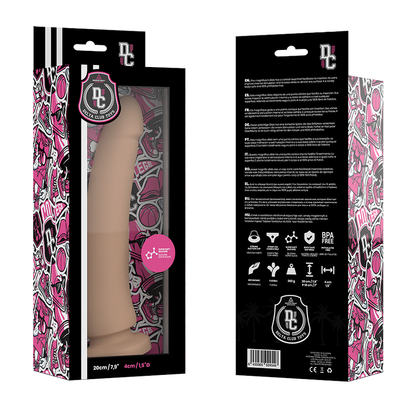 Dildo naturale in silicone medico DELTACLUB, lunghezza 20 cm e diametro 4 cm, visibile con superficie liscia e dettagli realistici