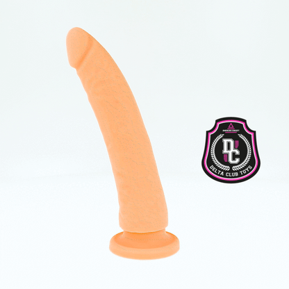 Dildo naturale in silicone medico DELTACLUB, lunghezza 20 cm e diametro 4 cm, con superficie liscia e dettagli realistici.