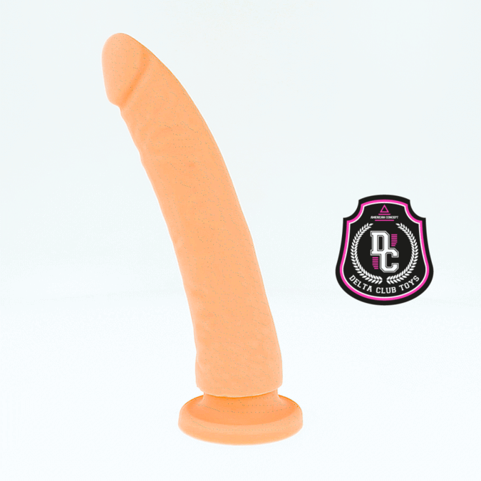 Dildo naturale in silicone medico DELTACLUB, 23 cm di lunghezza e 4,5 cm di diametro, visibile in immagine.