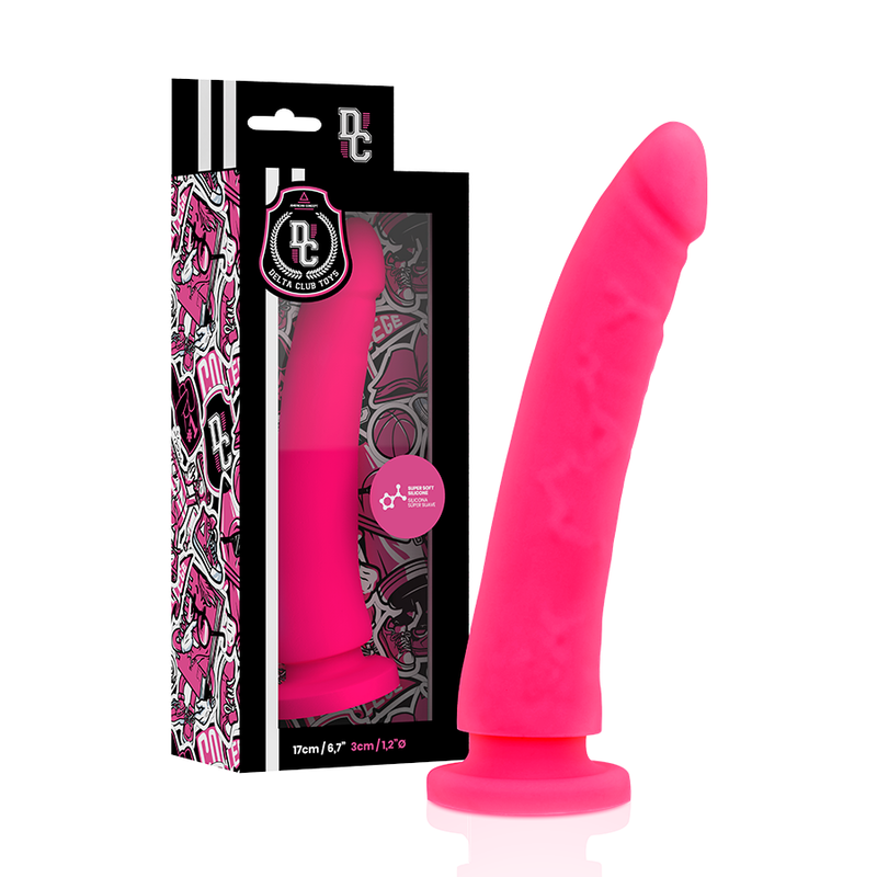 Imbracatura e dildo in silicone rosa DELTACLUB, lunghezza 17 cm, diametro 3 cm, per giochi intimi e stimolazione.