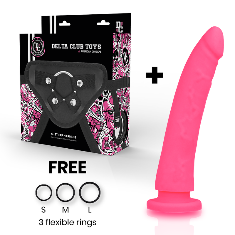 Imbracatura e dildo in silicone rosa DELTACLUB, lunghezza 20 cm, diametro 4 cm, per gioco e piacere personale
