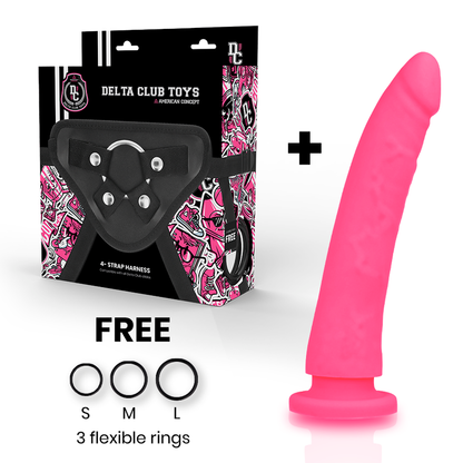 Imbracatura e dildo in silicone rosa DELTACLUB, lunghezza 20 cm, diametro 4 cm, per gioco e piacere personale