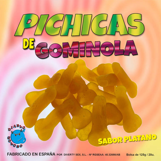Fette gommose di banana Diablo Goloso, snack dolce e colorato con forma di banane, in confezione allegra.