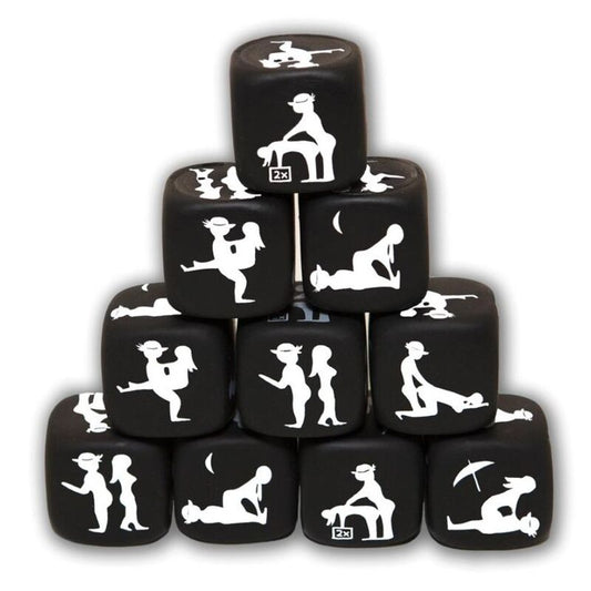 Gioco di dadi della postura Nero di Diablo Picante, con dadi colorati e superficie nera, ideale per divertenti sfide di equilibrio