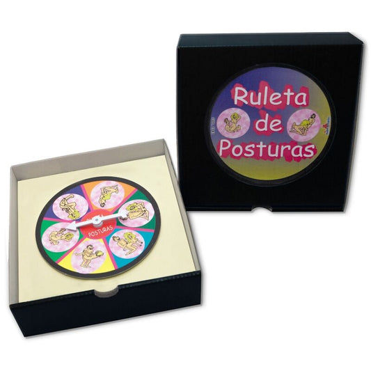 Gioco di roulette delle posizioni sessuali Diablo Picante, scatola con ruota rotante e vari suggerimenti di posizioni.