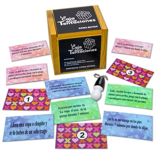 Scatola del gioco Diablo Picante, con immagini e testo sulla confezione del gioco della scatola della tentazione.