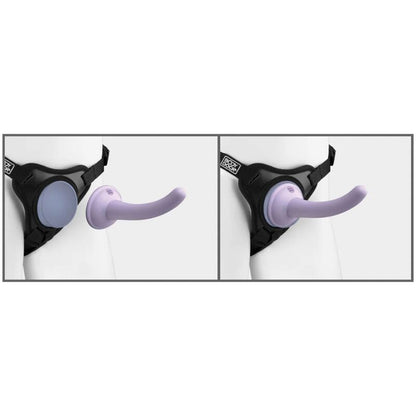 Imbragatura viola DILLIO, modello Body Dock, con design elegante e dettagli regolabili, visibile in primo piano.