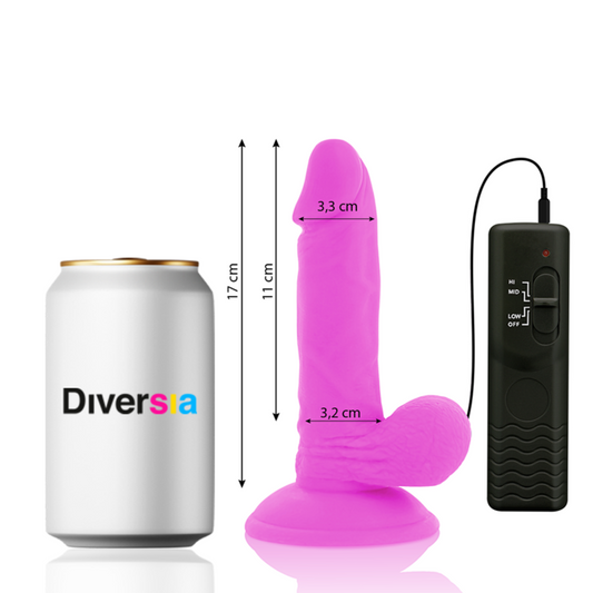 Dildo vibrante flessibile viola DIVERSIA, 17 cm di lunghezza e 3,3 cm di diametro, con superficie liscia e design ergonomico.