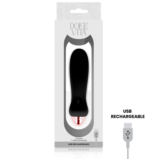 Vibratore ricaricabile Dolce Vita nero con cinque modalità di vibrazione, 7 velocità, design elegante e compatto.