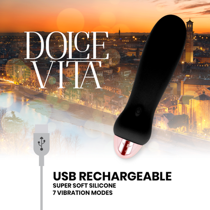 Vibratore ricaricabile Dolce Vita Cinque nero con 7 velocità, design elegante e discreto, per piacere e relax.