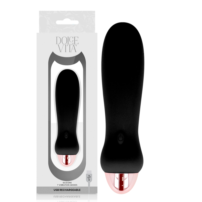 Vibratore ricaricabile Dolce Vita nero con 7 velocità, design elegante e compatto, ideale per il piacere personale.
