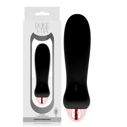 Vibratore ricaricabile Dolce Vita nero con 7 velocità, design elegante e compatto, ideale per il piacere personale.