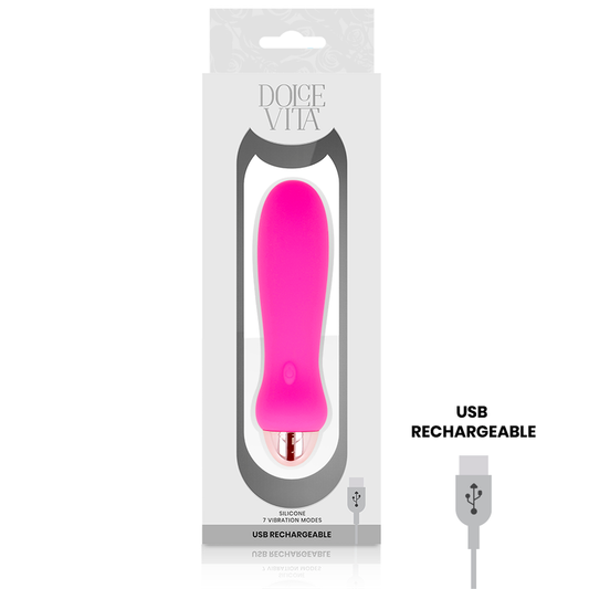 Vibratore ricaricabile Dolce Vita Cinque Rosa con 7 velocità, design elegante e superficie liscia, in rosa brillante.