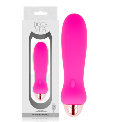 Vibratore ricaricabile Dolce Vita Cinque Rosa con 7 velocità, design elegante e dettagli rosa, visibile in primo piano.