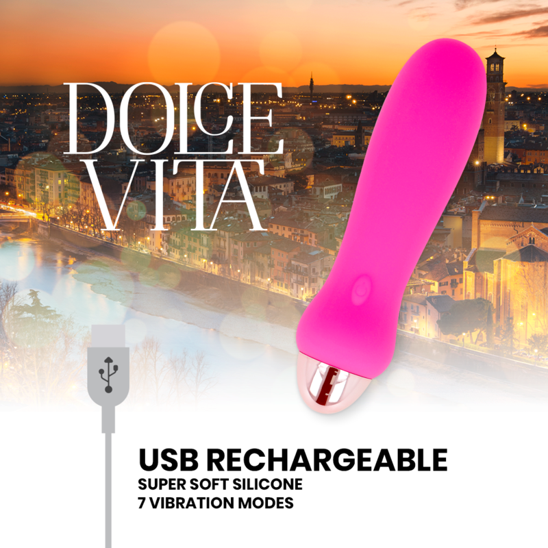 Vibratore ricaricabile Dolce Vita Cinque Rosa con 7 velocità, design elegante e funzionale, in rosa.