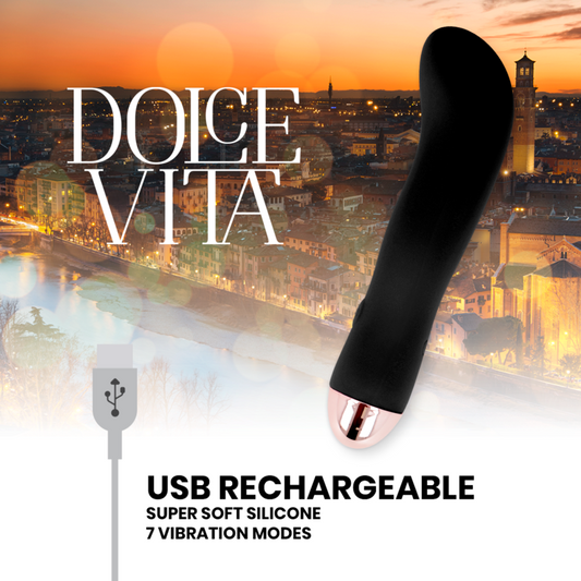 Vibratore ricaricabile Dolce Vita nero con 7 modalità di vibrazione, design elegante e superficie liscia.