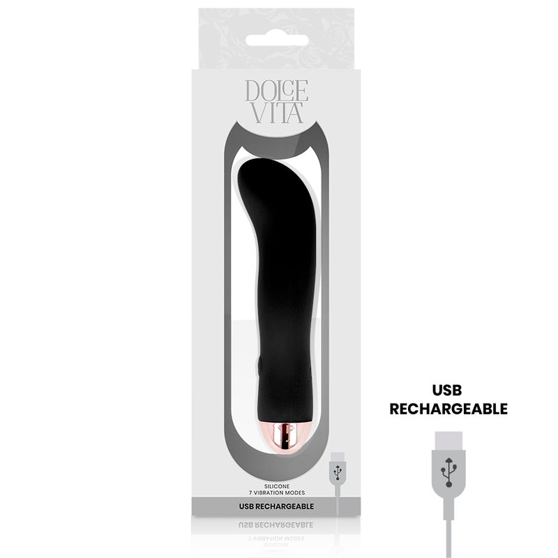 Vibratore ricaricabile Dolce Vita nero con 7 velocità, design elegante e compatto, ideale per stimolazione personale.