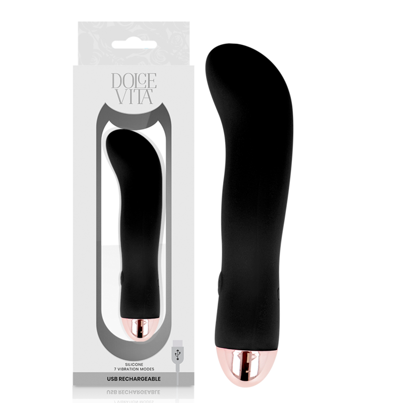 Vibratore ricaricabile Dolce Vita nero con 7 velocità, design elegante, ideale per stimolazione e piacere personale.